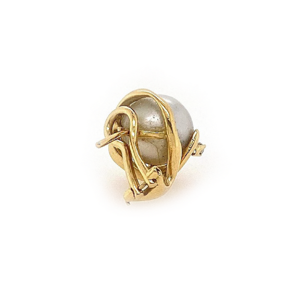 18 carat yellow gold keshi pearl and diamond earring