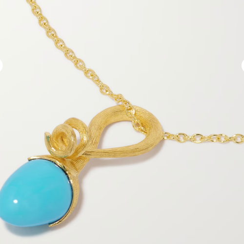 Ole Lynggaard Lotus Sprout Turquoise Pendant 18K Yellow Gold Trewarne Fine Jewellery