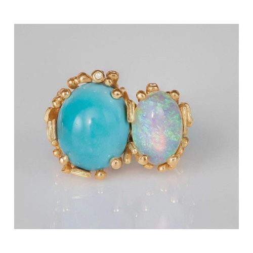 Ole Lynggaard BoHo Ring in gold with Turquoise, Opal, and diamonds_A2922-401