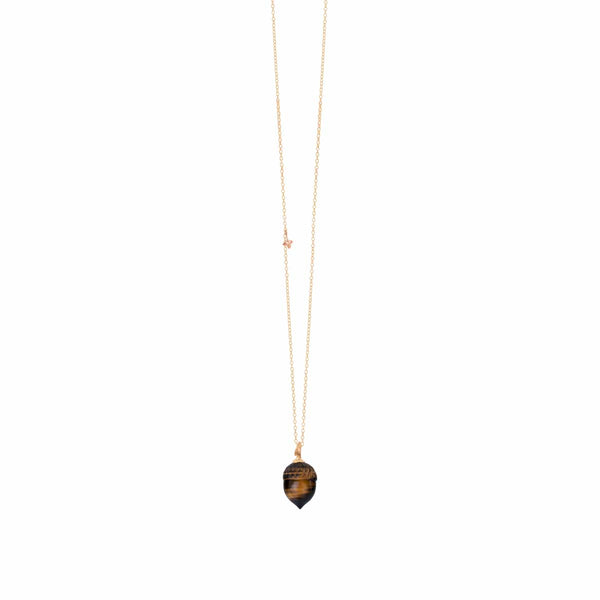 Golden Forest Acorn Pendant with Tiger Eye