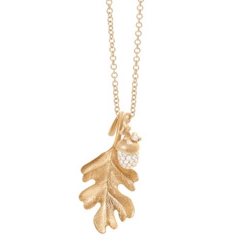 gold.oak.leaf.acorn.mini.pave.collier.necklace chain.80cm.50cm