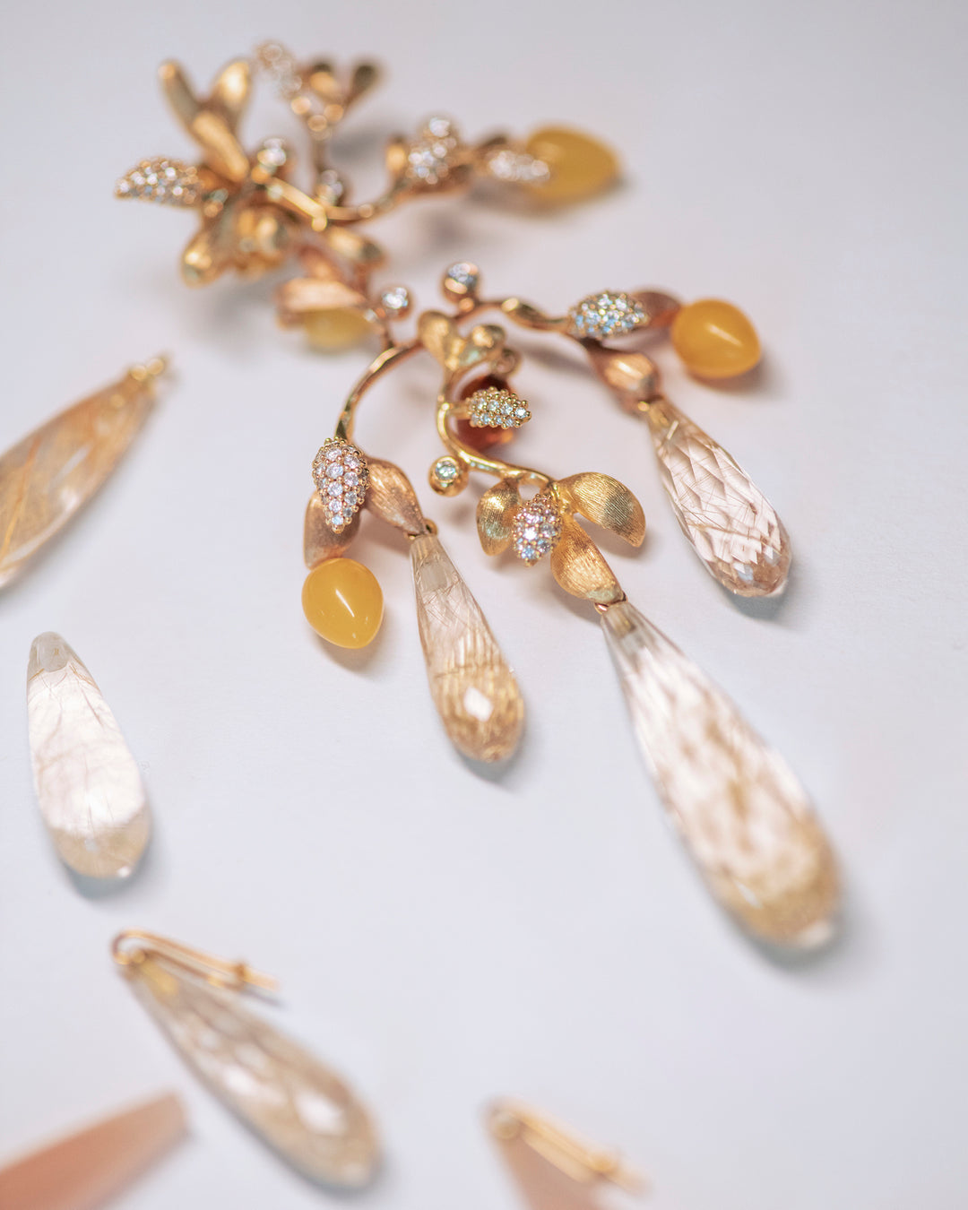 Ole Lynggaard Gipsy Earrings Rutile quartz, Amber & Diamonds