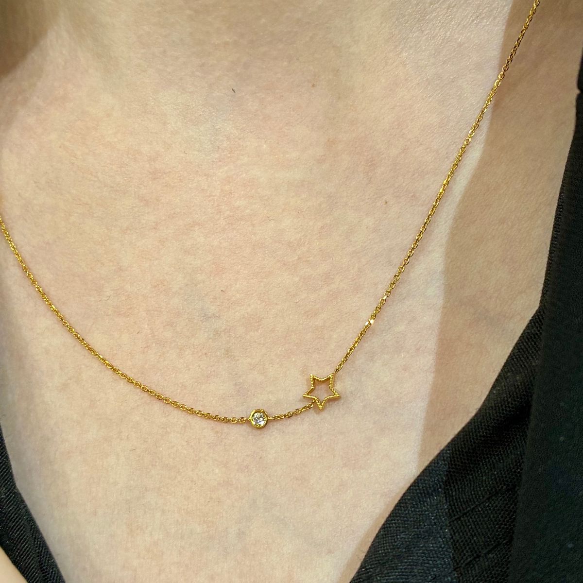 18ct gold start and diamond fine necklace by Trewarne Jewellers