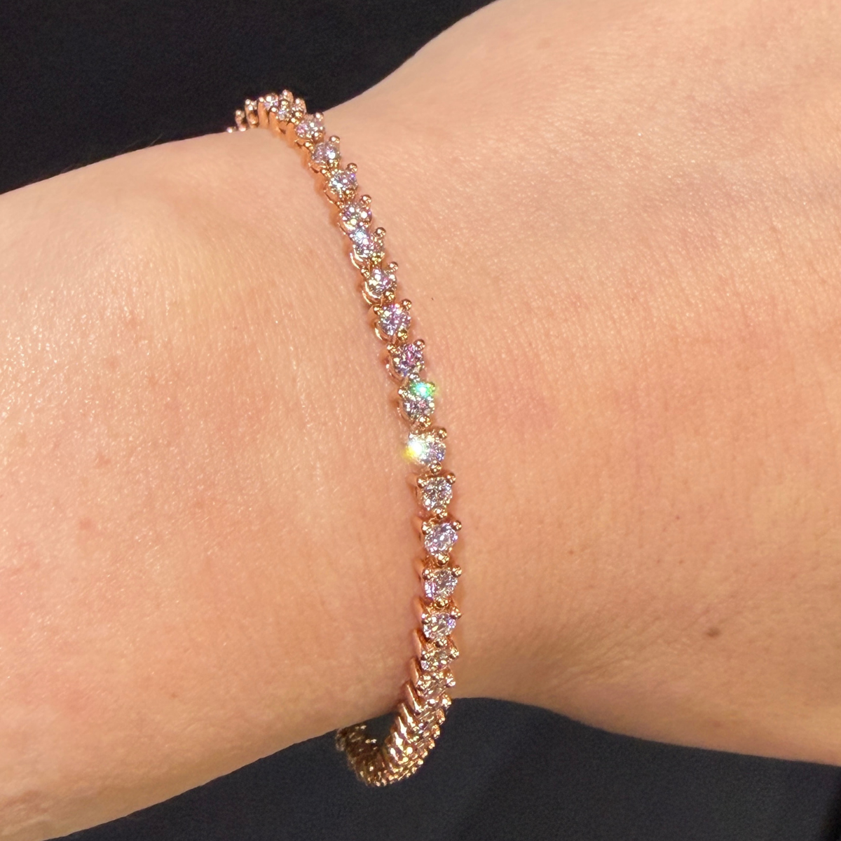 18ct rose gold diamond tennis bracelet 3.5ct trewarne hearts on fire