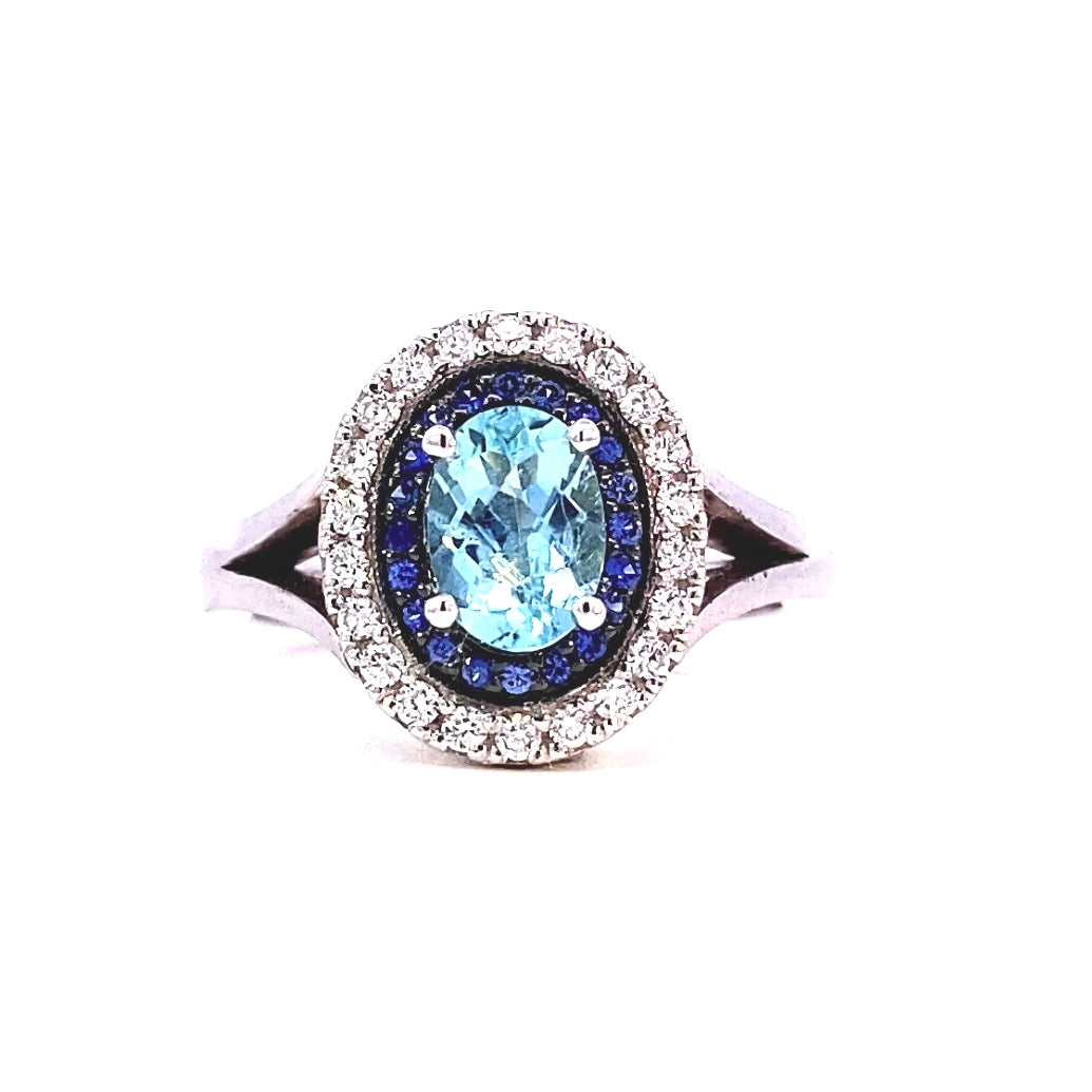 Paraiba Tourmaline Ring - with Sapphire and Diamond 18ct White Gold