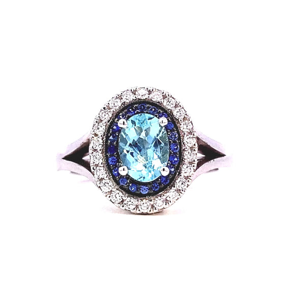 Paraiba Tourmaline Ring - with Sapphire and Diamond 18ct White Gold