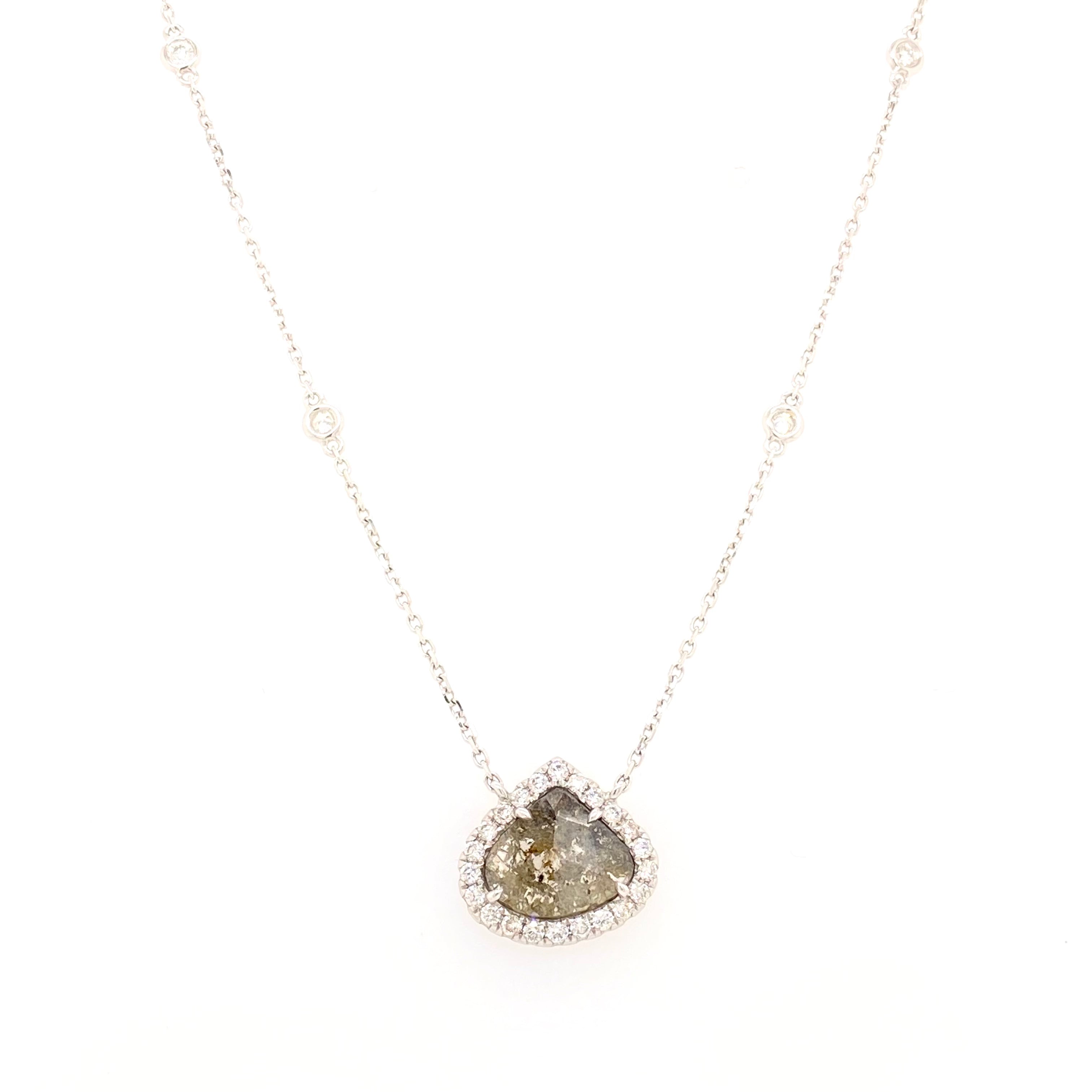 18ct white gold faceted diamond slice necklace