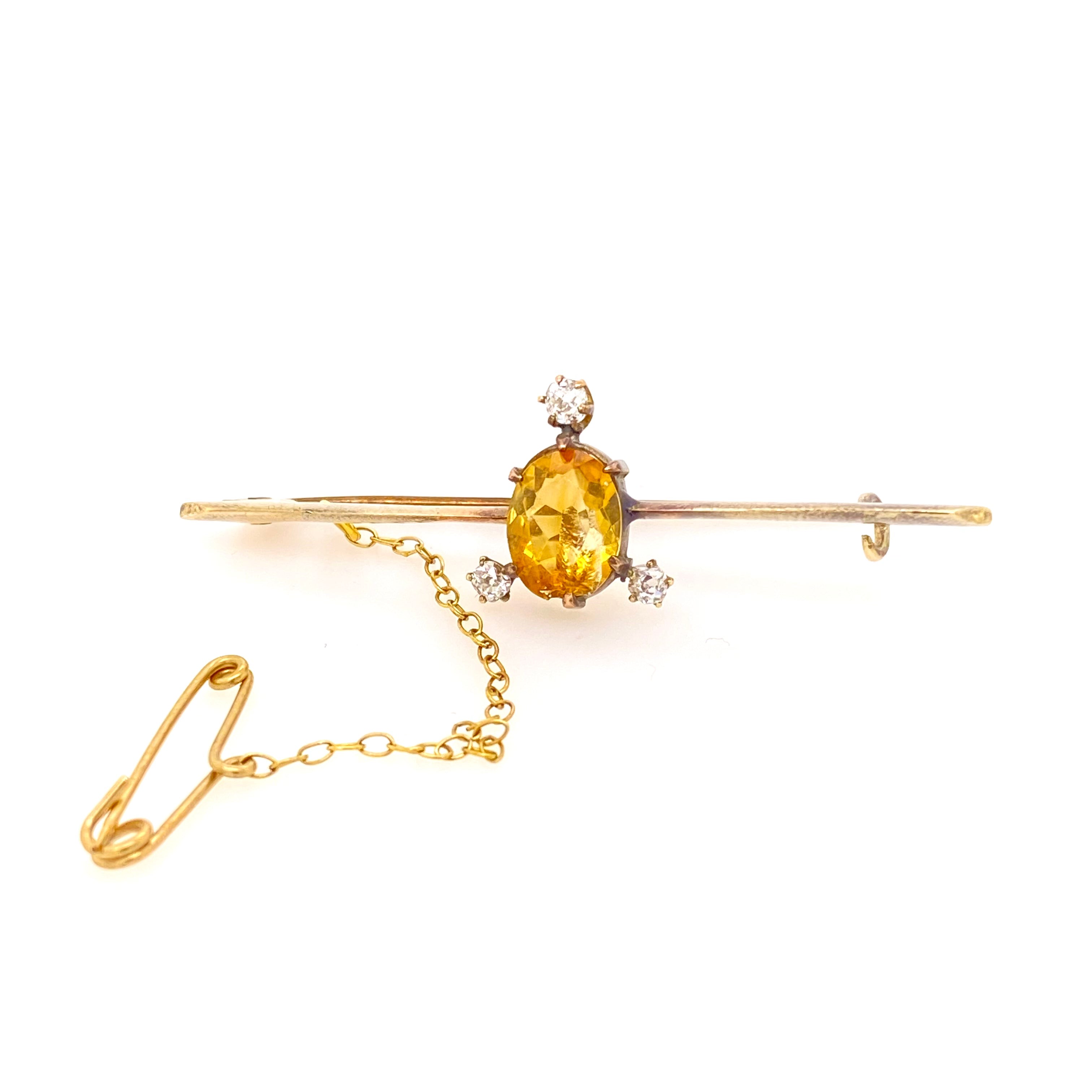 Antique 9ct yellow gold Citrine and diamond brooch