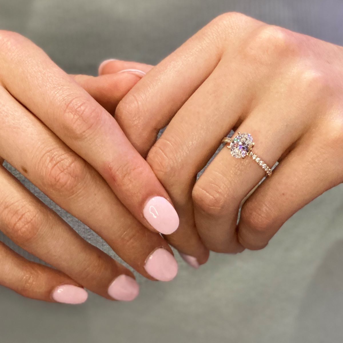 Trewarne Alectrona Oval diamond ring on model