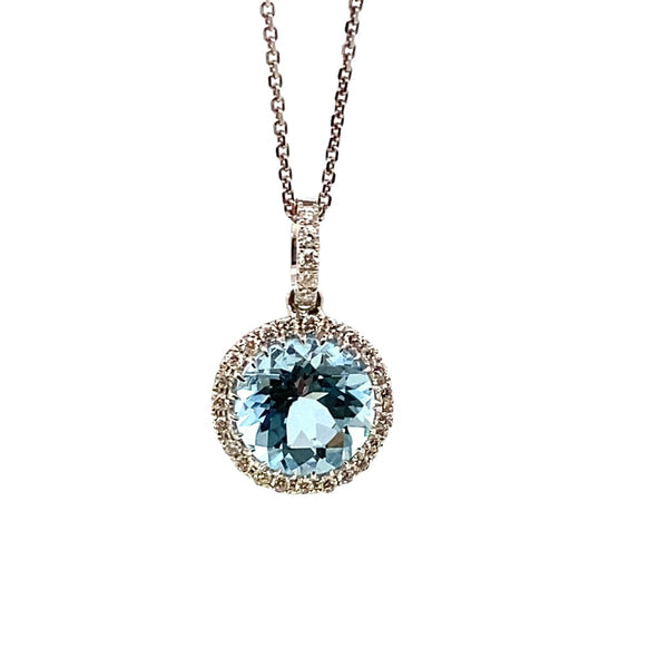 18ct white gold Aquamarine and diamond pendant