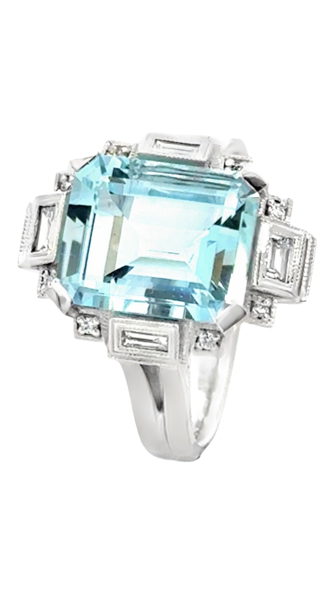 Aquamarine and Diamond Art Deco style ring