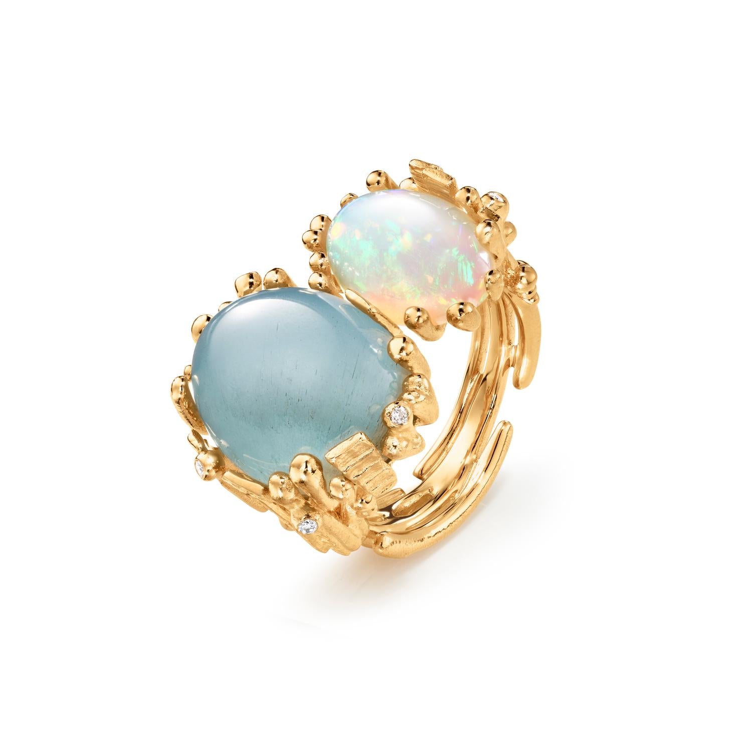 Ole Lynggaard Aquamarine and White opal  BoHo ring