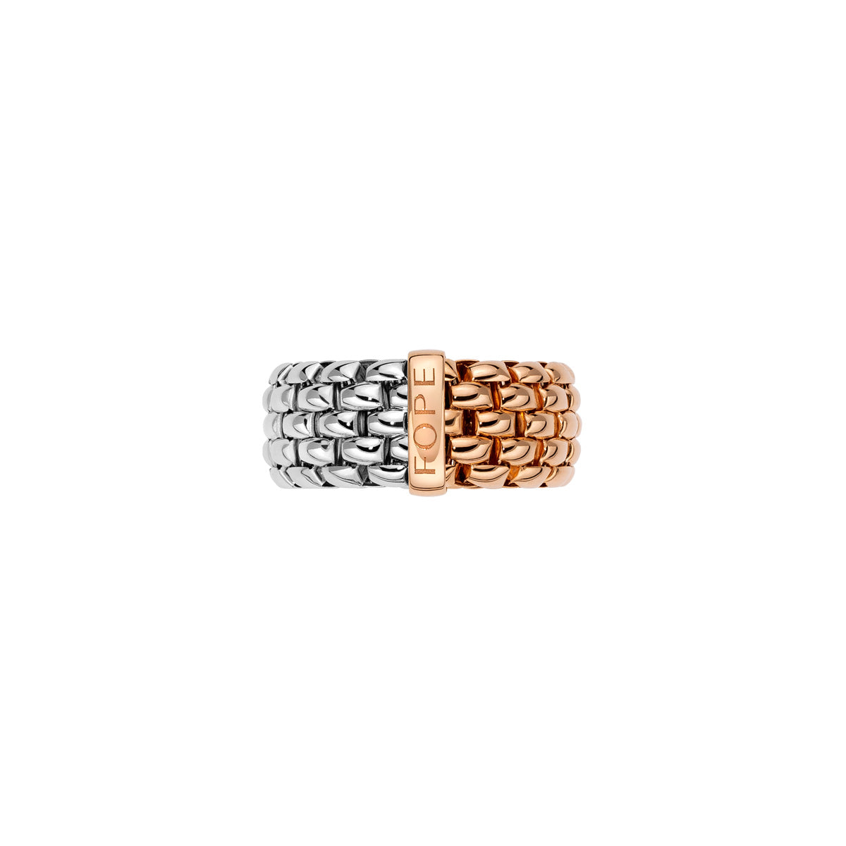 Fope Essentials Wide Ring Bicolour rose and white gold front on image. 