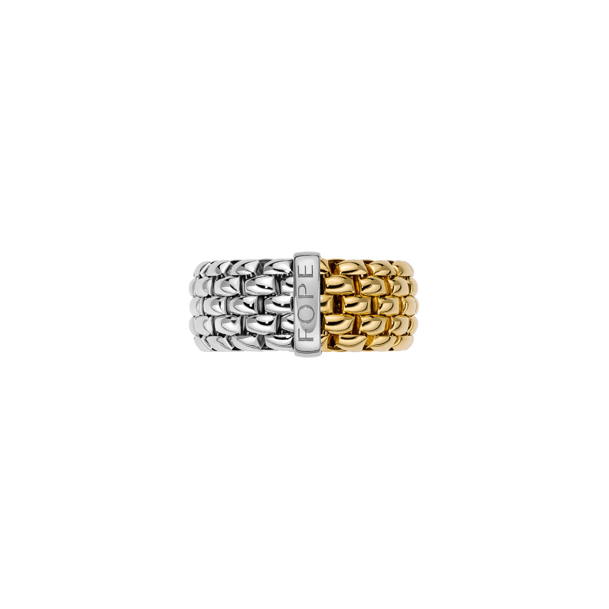 Fope BiColour Yellow and White gold Essentials wide ring front on image