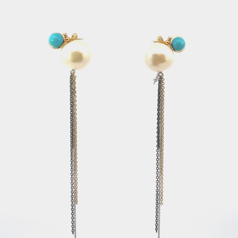 Ole Lynggaard BoHo Earrings in gold with Pearl, Turquoise and Diamonds