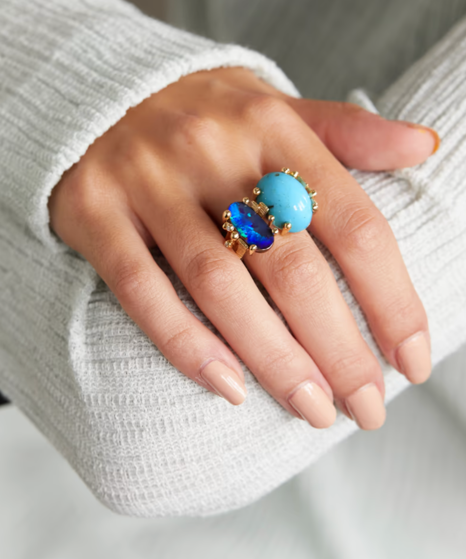 Turquoise and opal BoHo ring