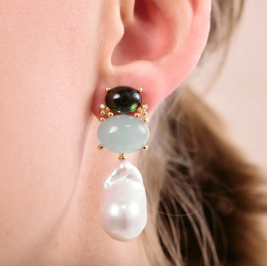 Tourmaline and aqua boho earrings