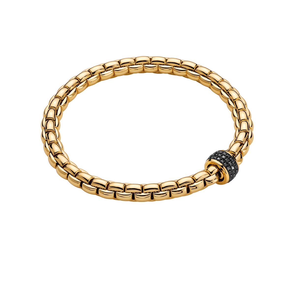 Fope Eka flexit Mens bracelet in yellow gold with pave set black diamonds size 1