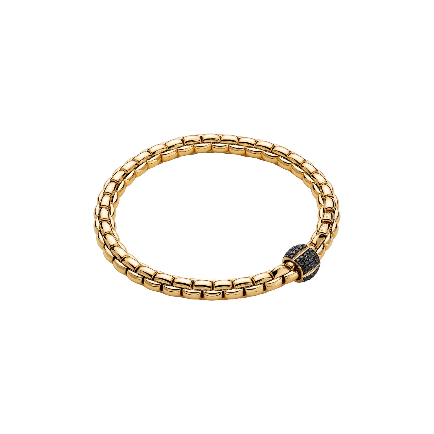 Fope Flex'it Eka Size 2 mens bracelet YG with fluted black diamond pave set rondel