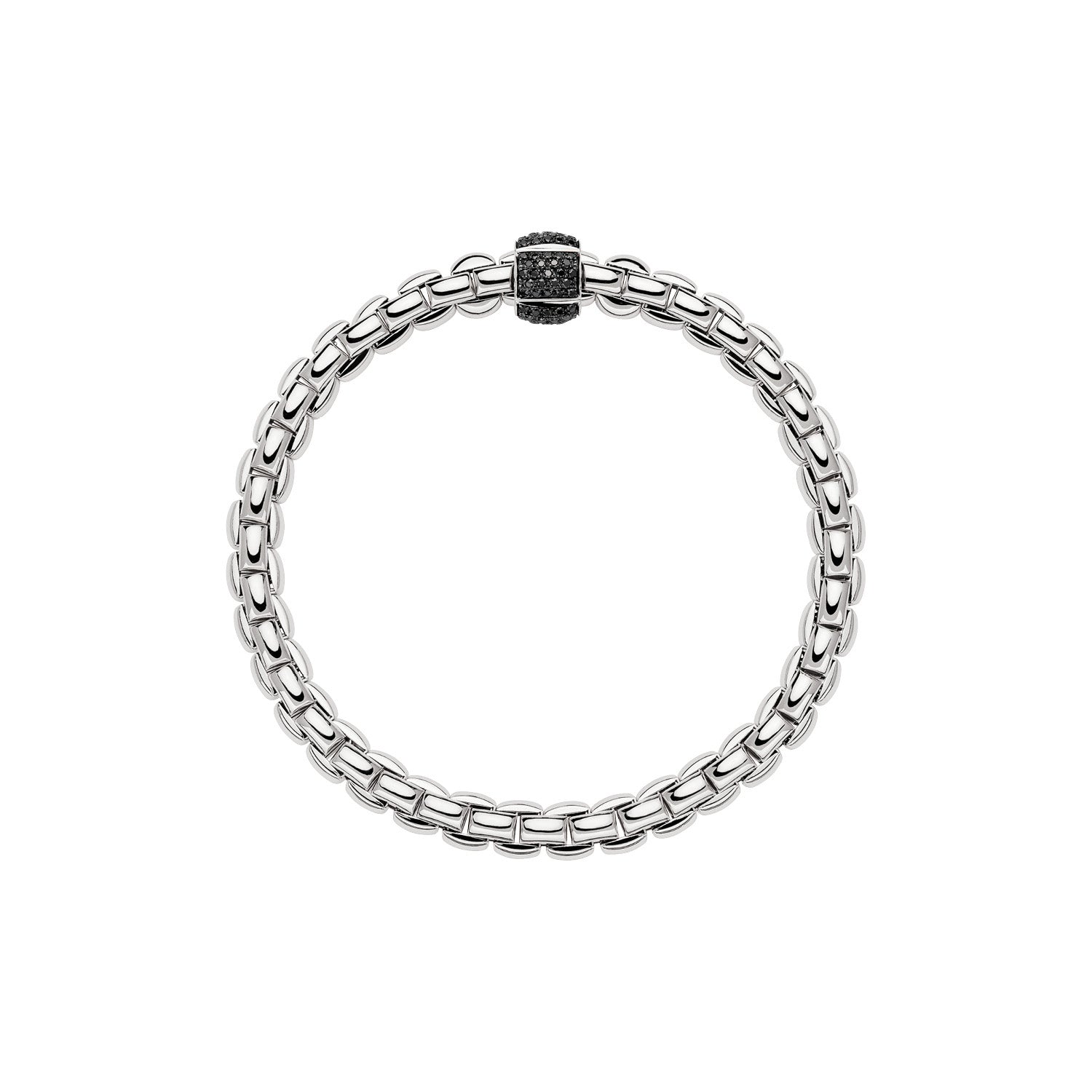 Fope Eka WG Mens Bracelet Size 2 with fluted rondel set wth black diamonds