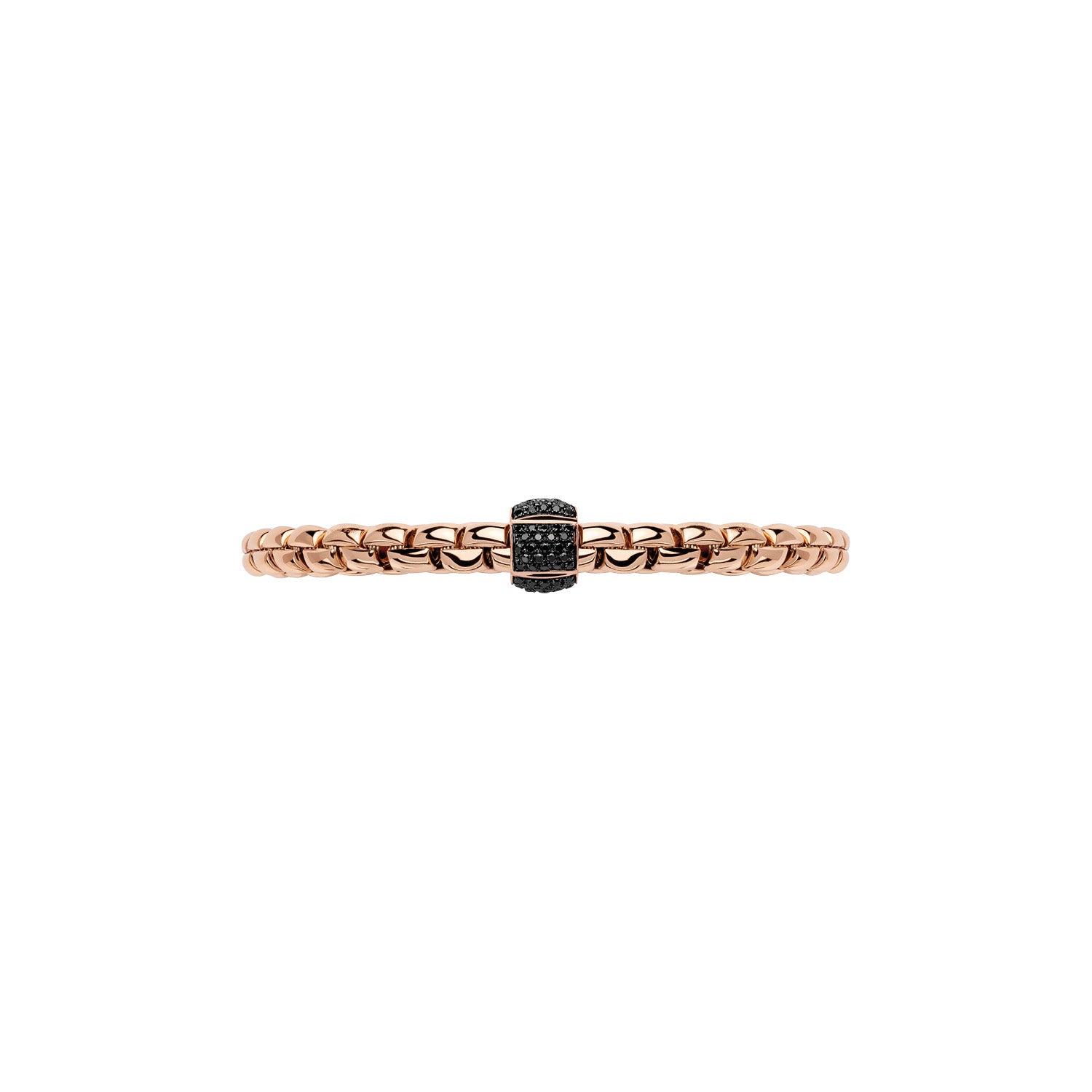 Fope Eka Size 2 bracelet mens rose gold with fluted rondel pave set black diamonds
