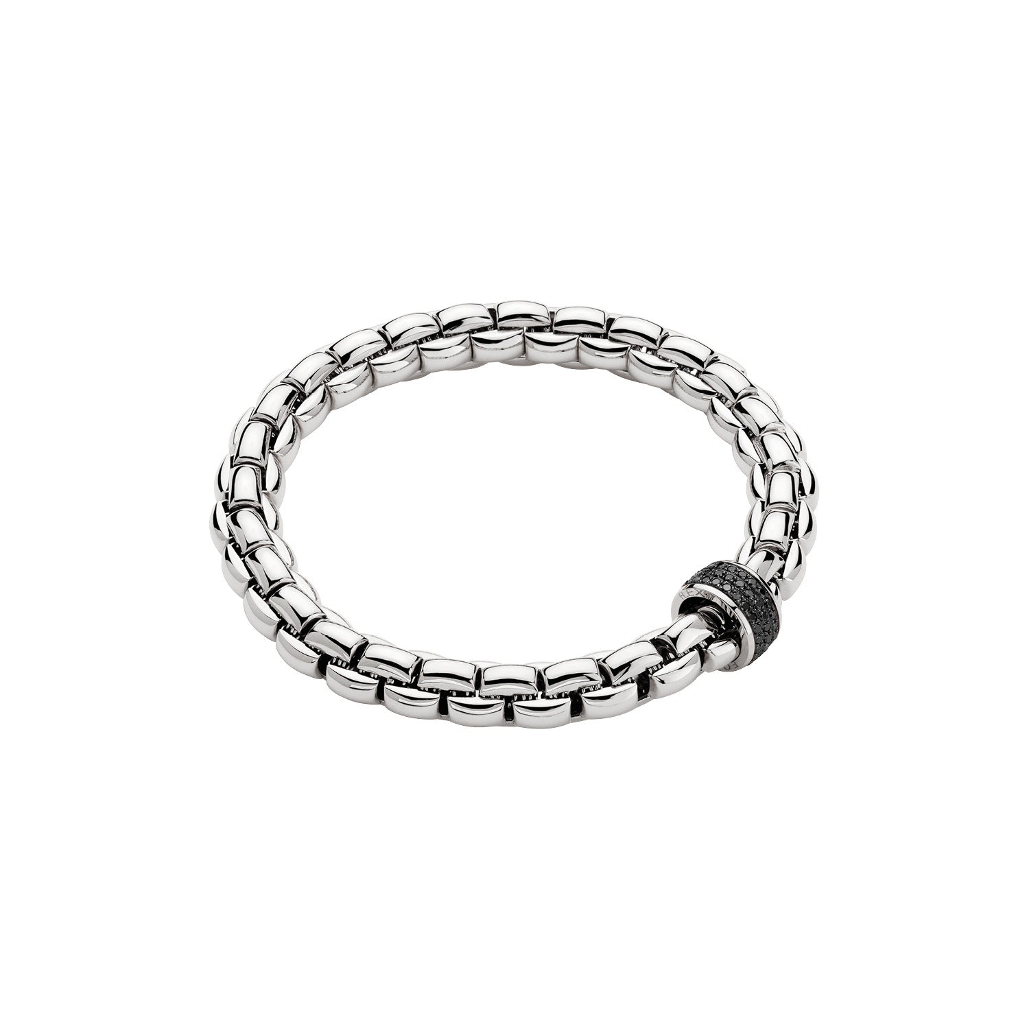 Fope Eka size 3 mens bracelet in White Gold with pave set black diamond rondel