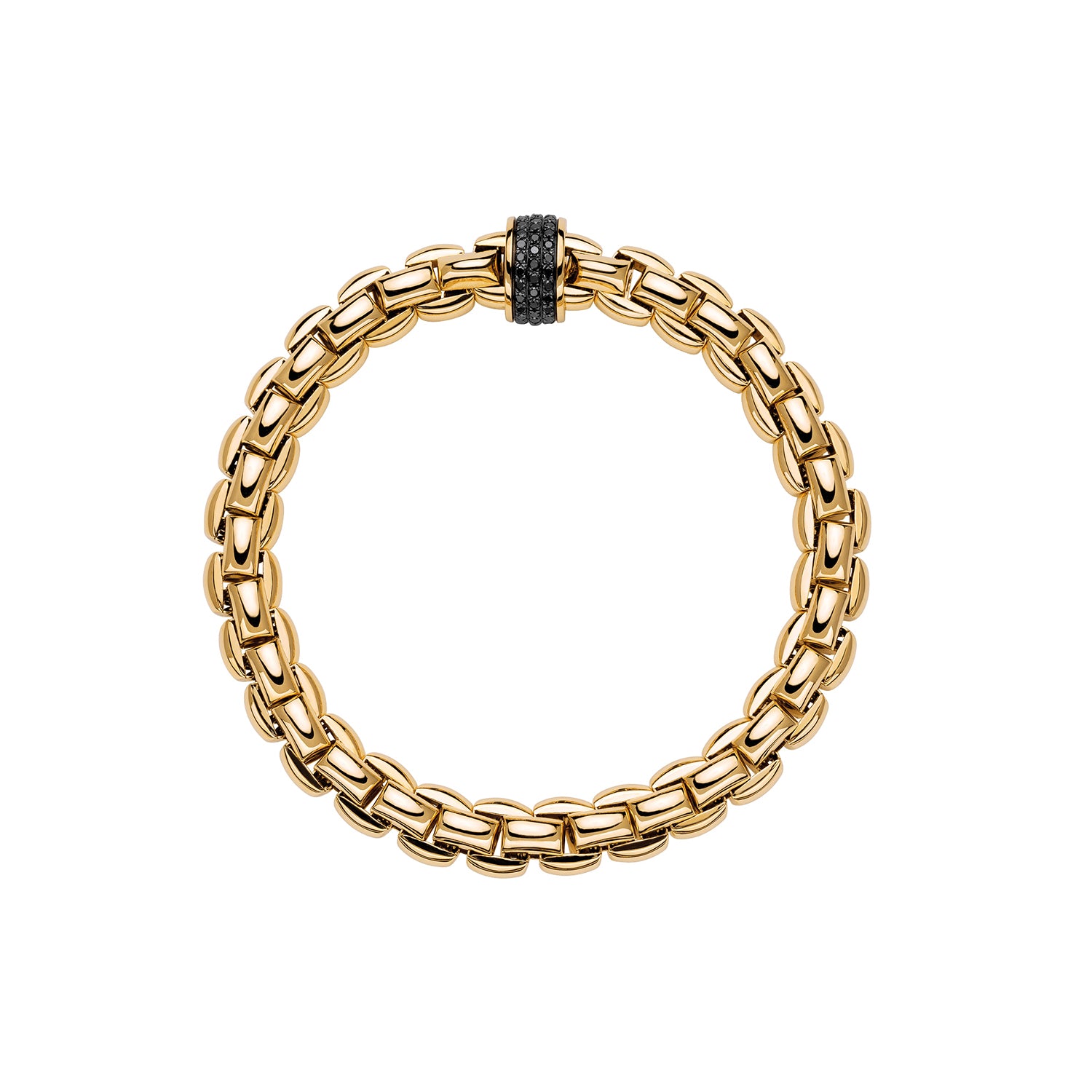 Fope Flex'it Eka Size 3 Mens Bracelet in Yellow Gold and black diamond rondel