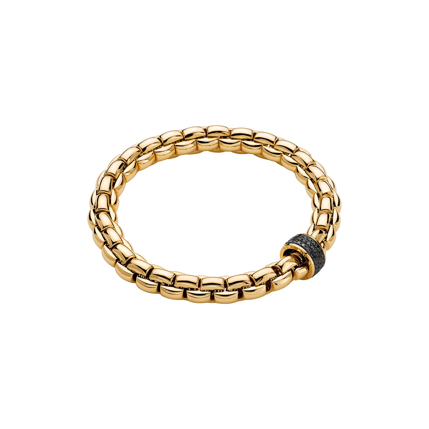 Fope Flex'it Eka Size 2 Bracelet in Yellow Gold with pave set black diamonds