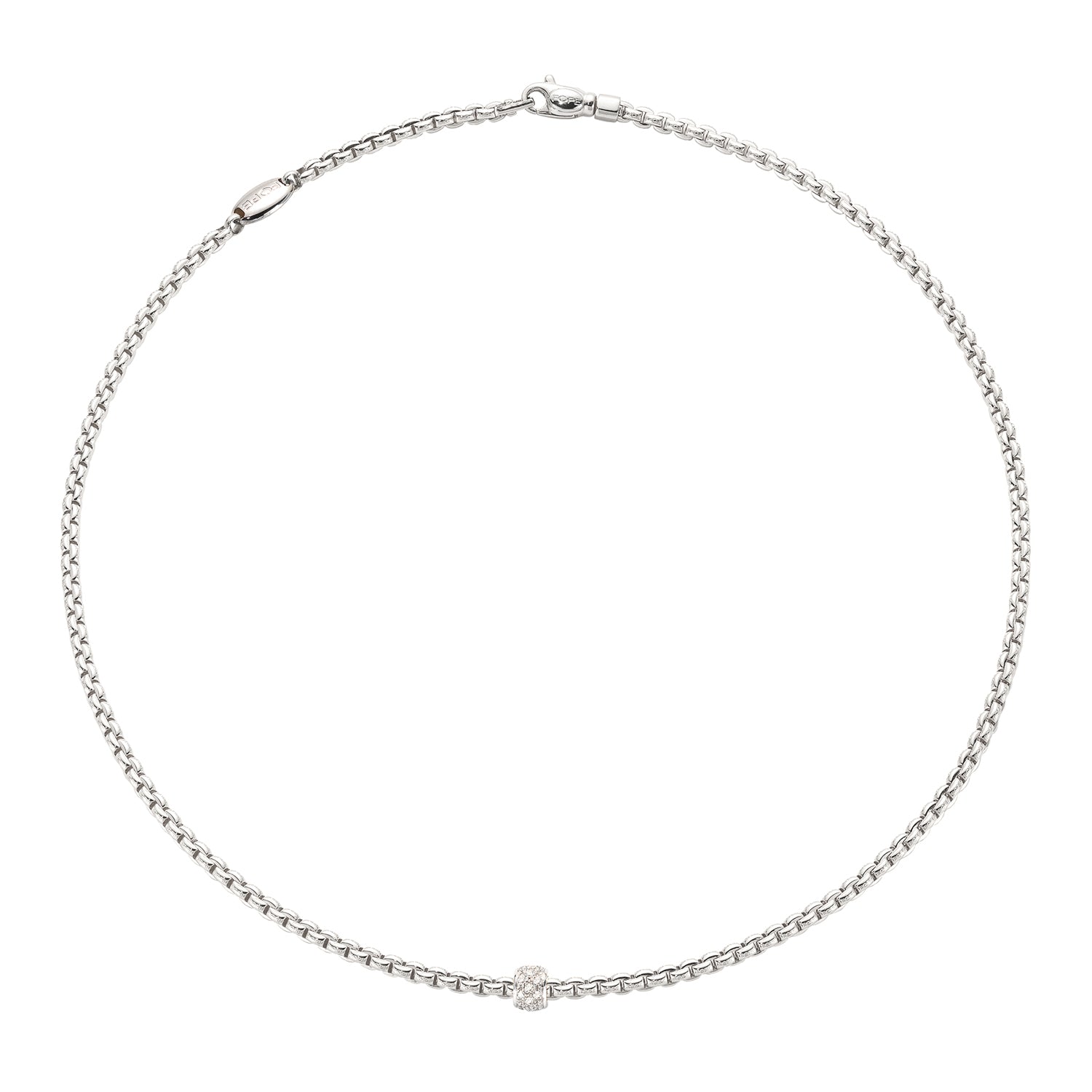 Fope Eka tiny size 1 gage necklace in white gold with pave rondel
