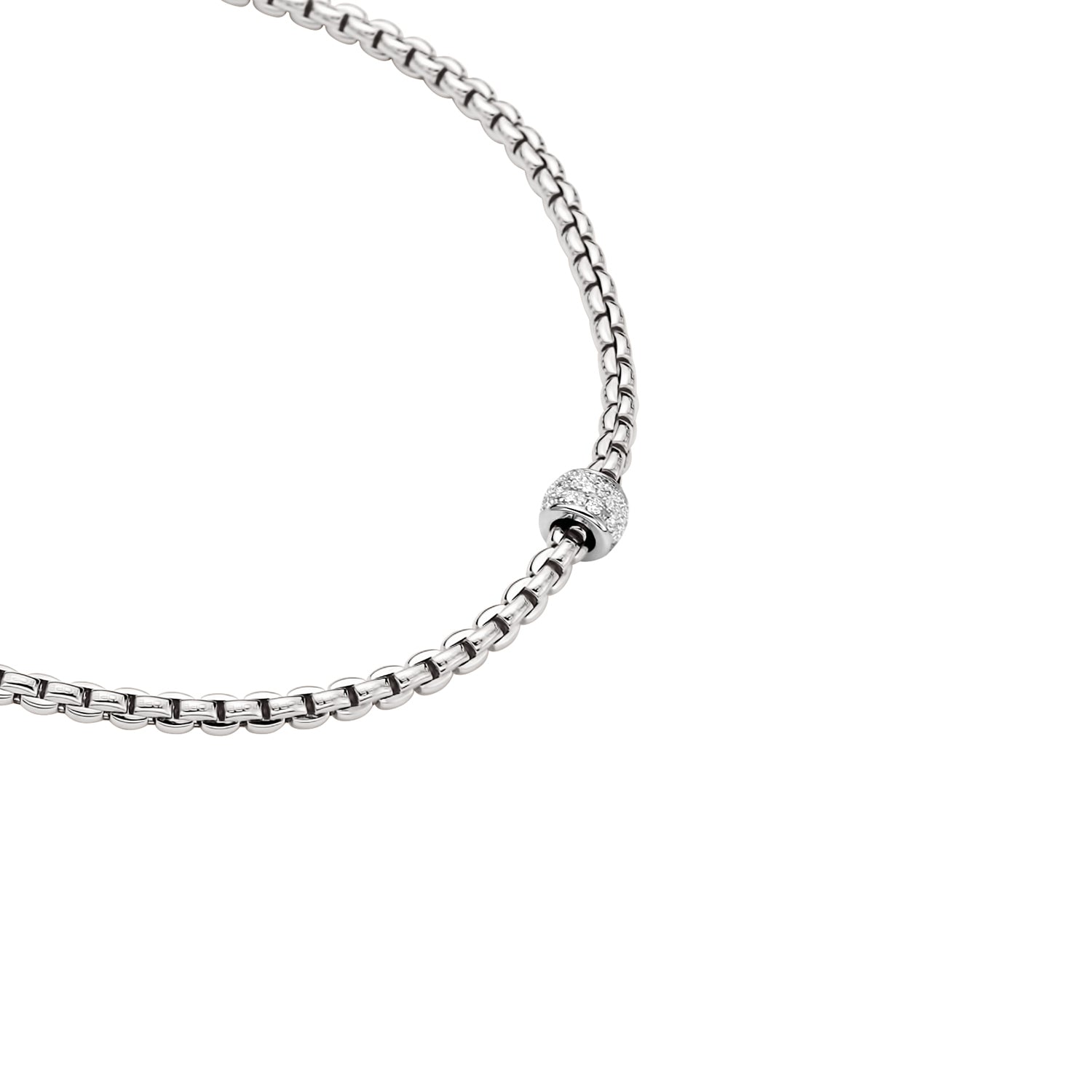 FOpe Eka tiny necklace white gold with pave rondel