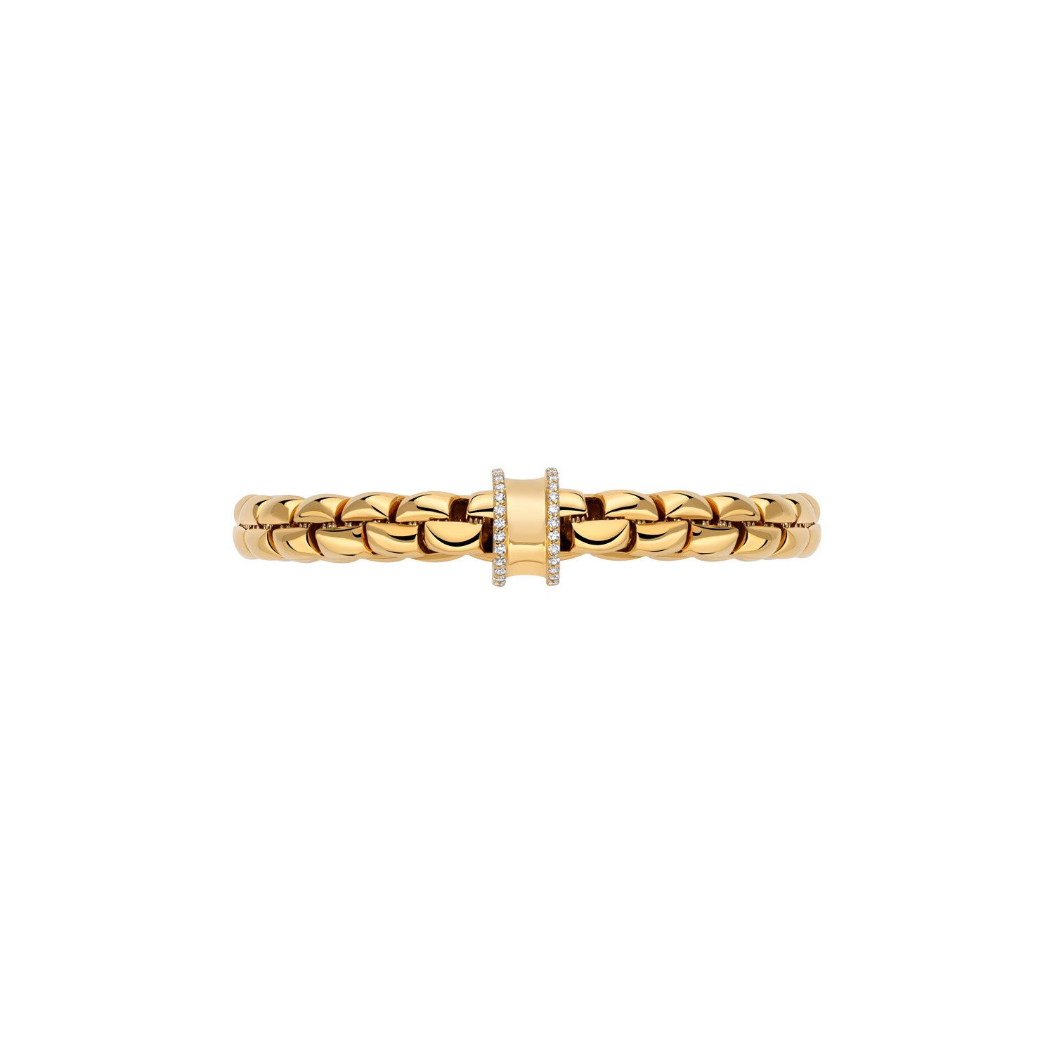 Fope Eka Size 3 Yellow Gold bracelet with diamond edge concave rondel close up