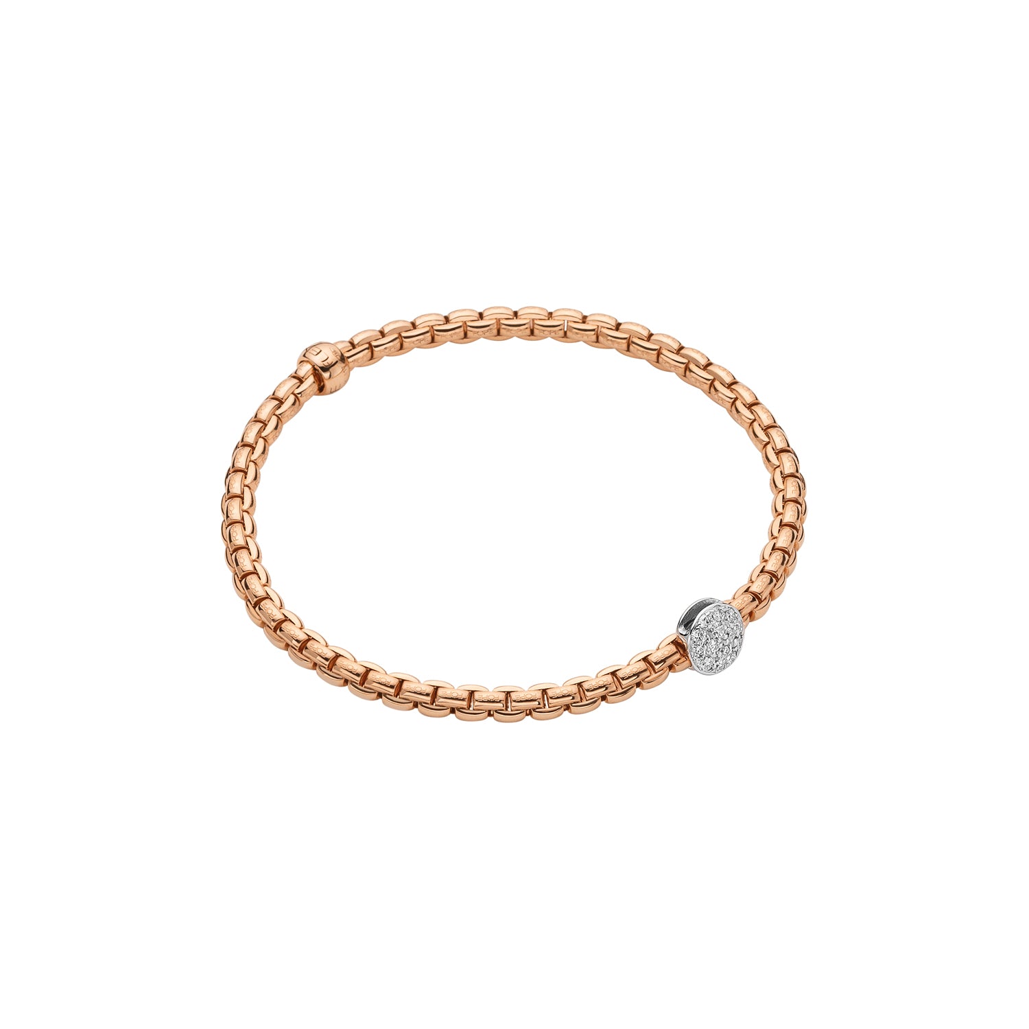 Fope Eka Tiny Rose Gold bracelet with pave diamond medallion rondel