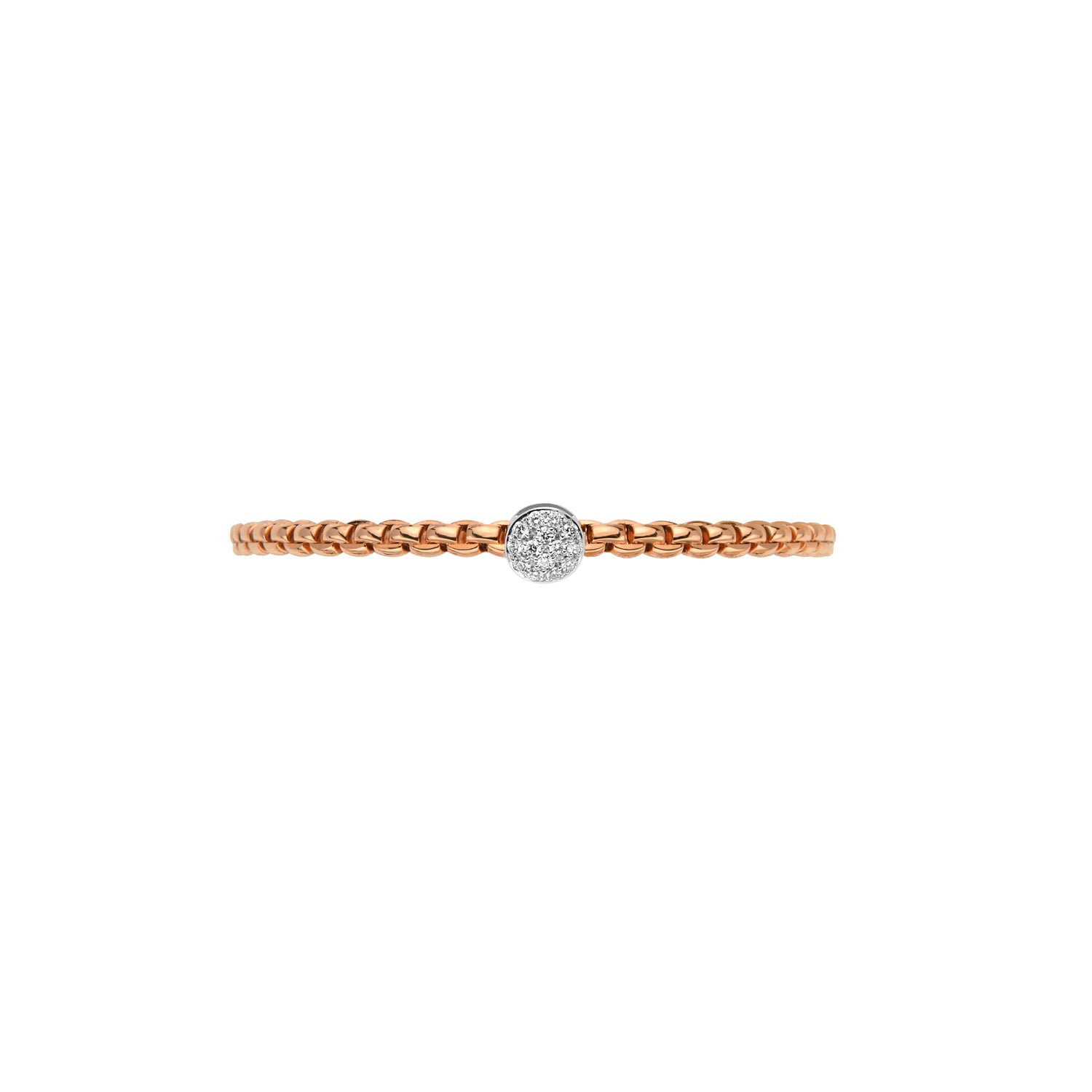 Front on view of Fope Eka tiny 'let in Rose gold with pave medallion 