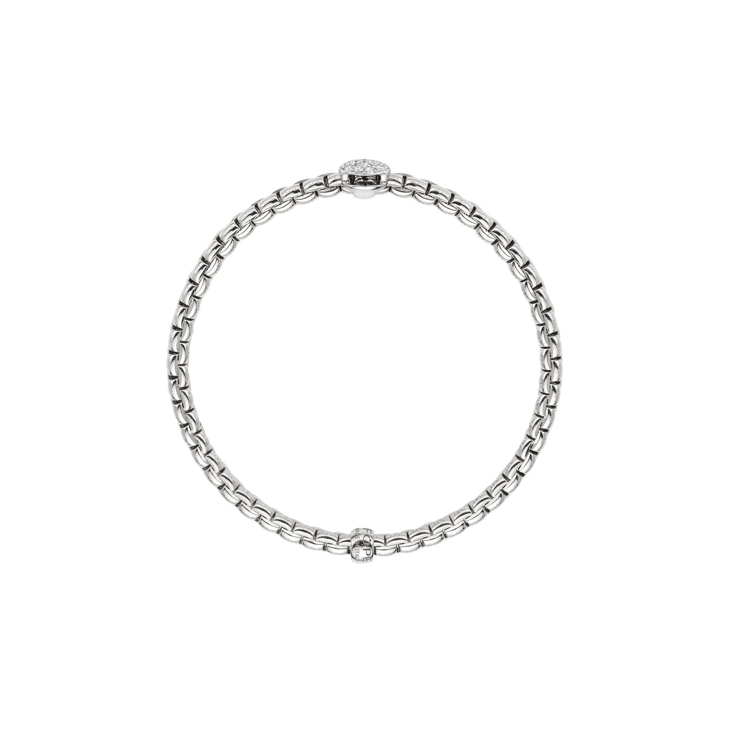 Fope Eka tiny white gold bracelet with pave medallion profile view