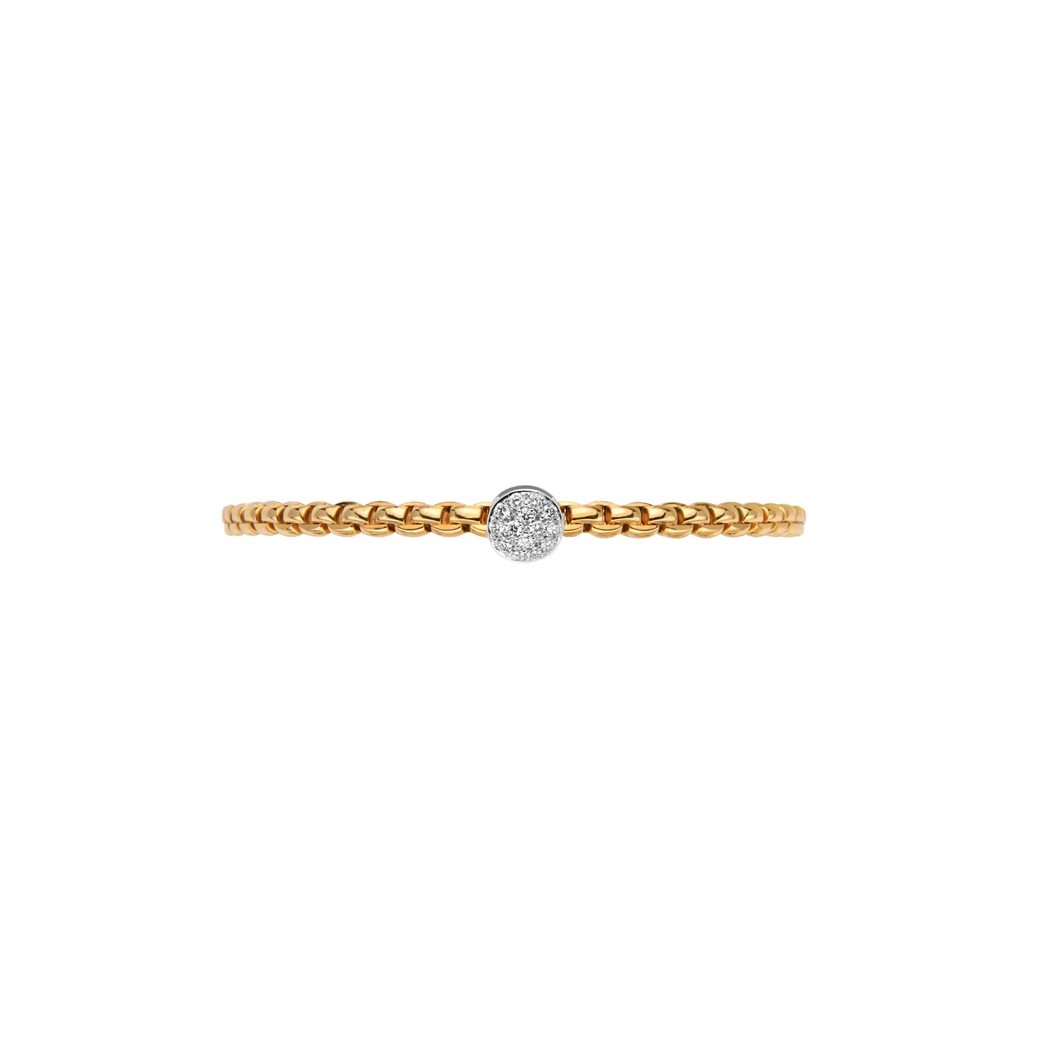 Front on view of Fope Eka Tiny bracelet in yellow gold pave diamond medallion