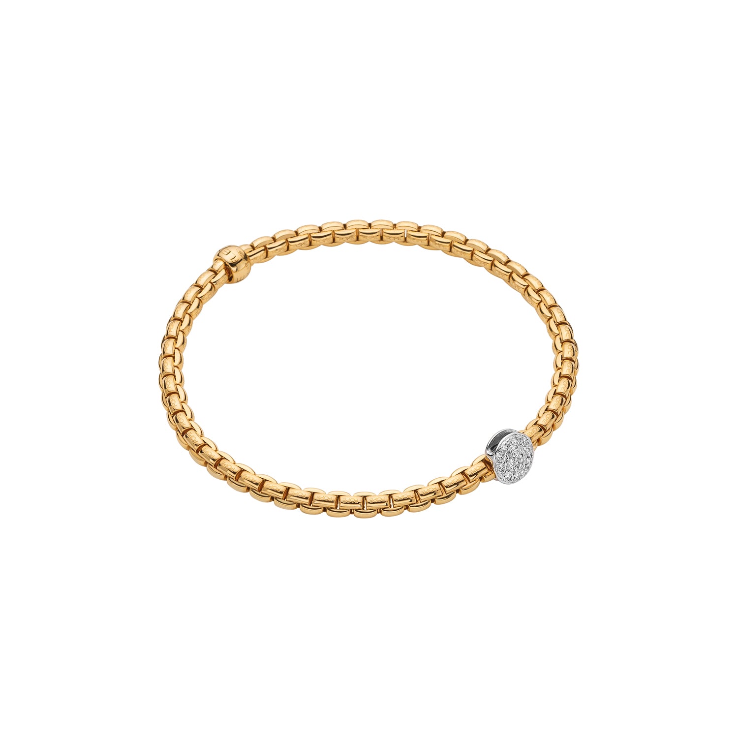 Fope Eka tiny bracelet in Yellow Gold with pave diamond medallion