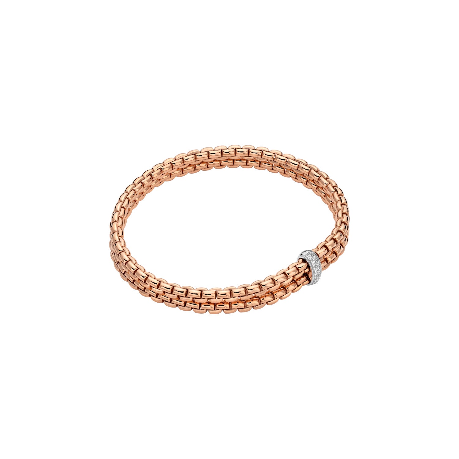Fope Eka tiny double row bracelet in rtose gold with pave diamond rondel 
