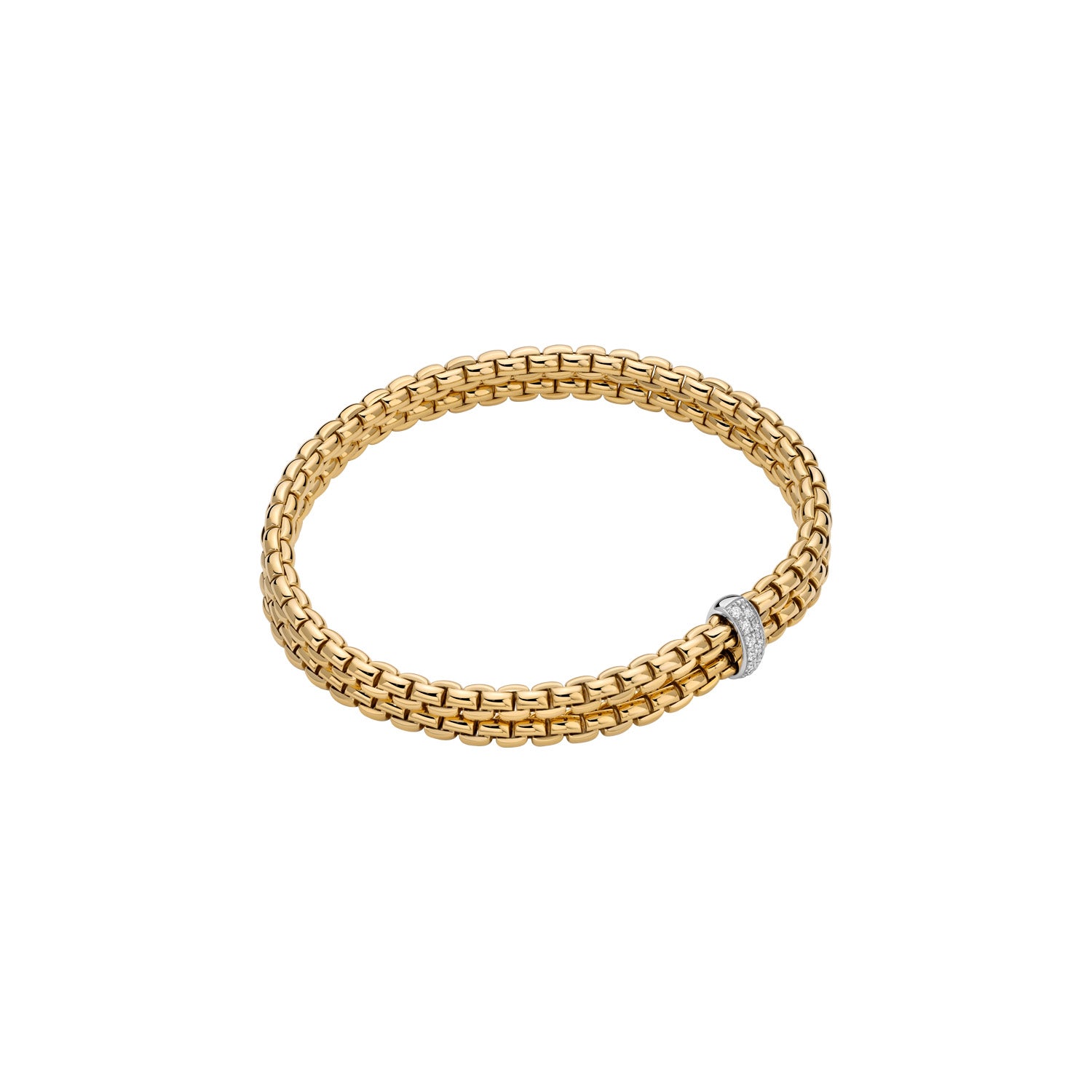Fope Eka tiny double row bracelet in yellow gold with diamond rondel