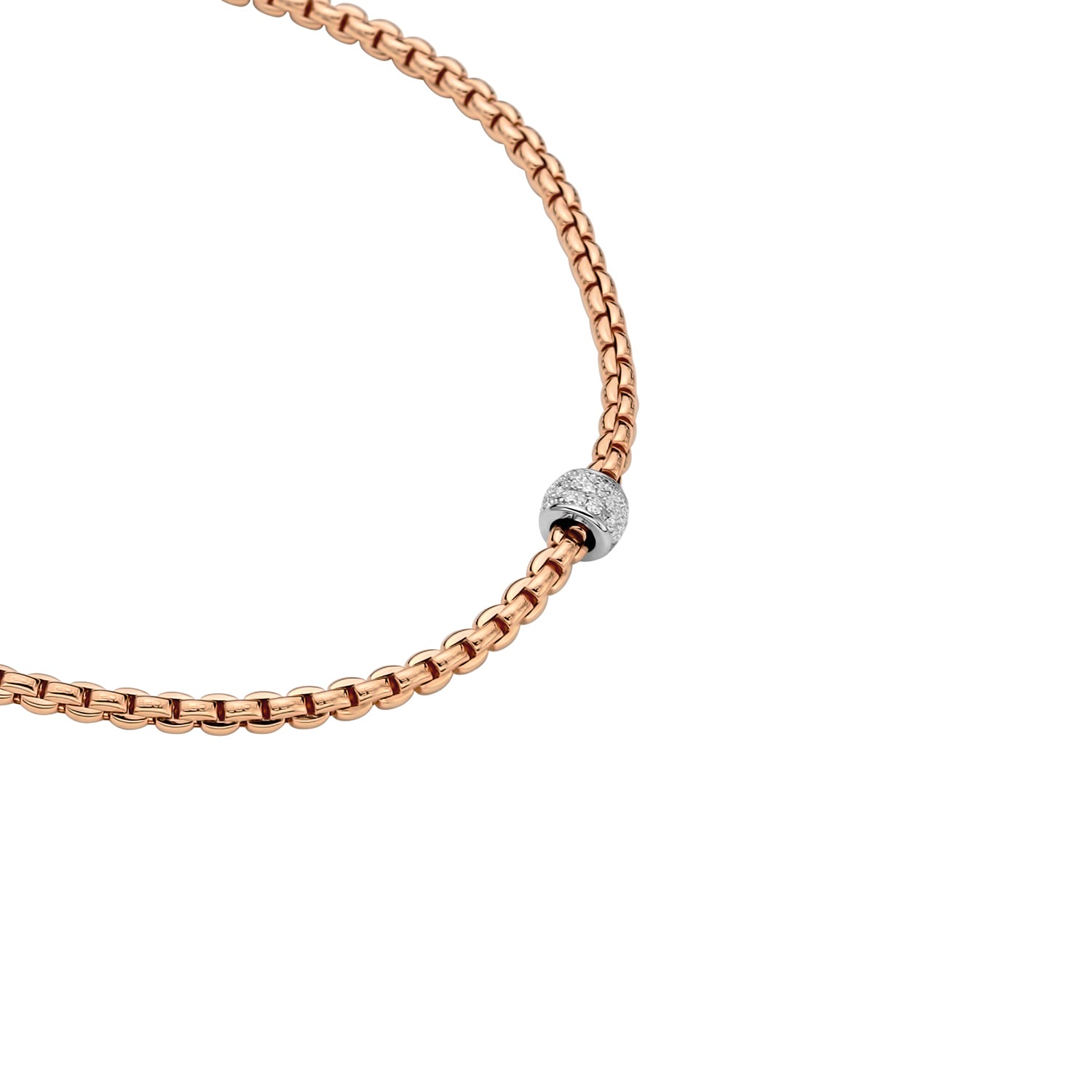 Fope Eka tiny size 1 necklace in rose gold with pave rondel