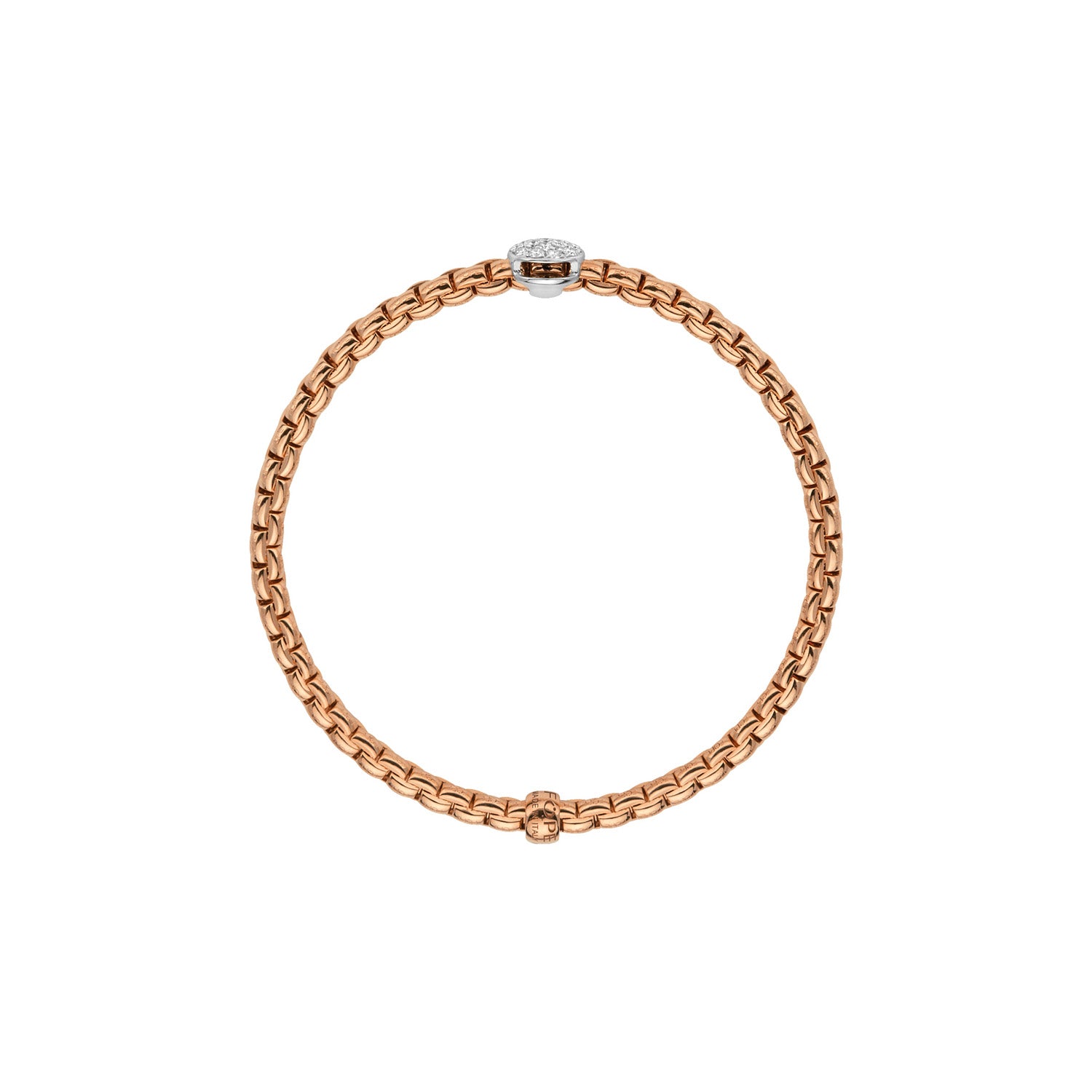 Fope Eka Tiny Rose GOld bracelet with pave medallion rondel, profile image