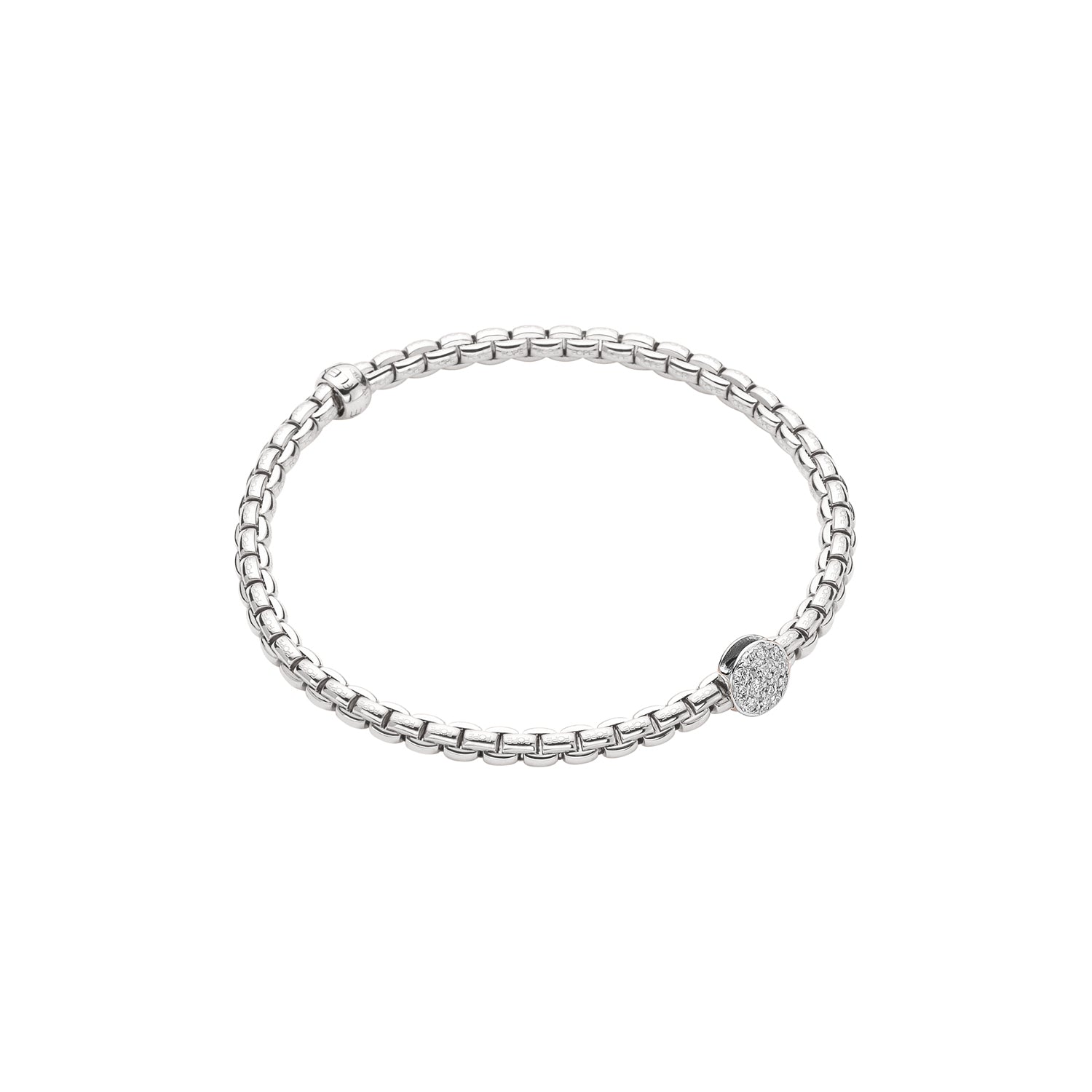 Fope White Gold Eka Tiny bracelet with pave diamond medallion