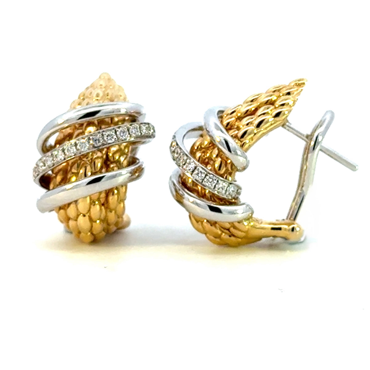 fope diamond gold earrings solo mialuce side view clip on 18ct two tone diamond