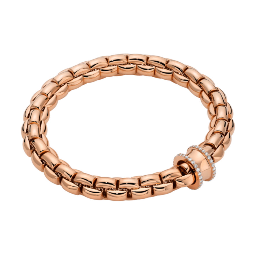 FOPe Italian Rose Gold expanding flex'it bracelet wirth feature diamond set rindel feature bold 8.5-8.7mm guage