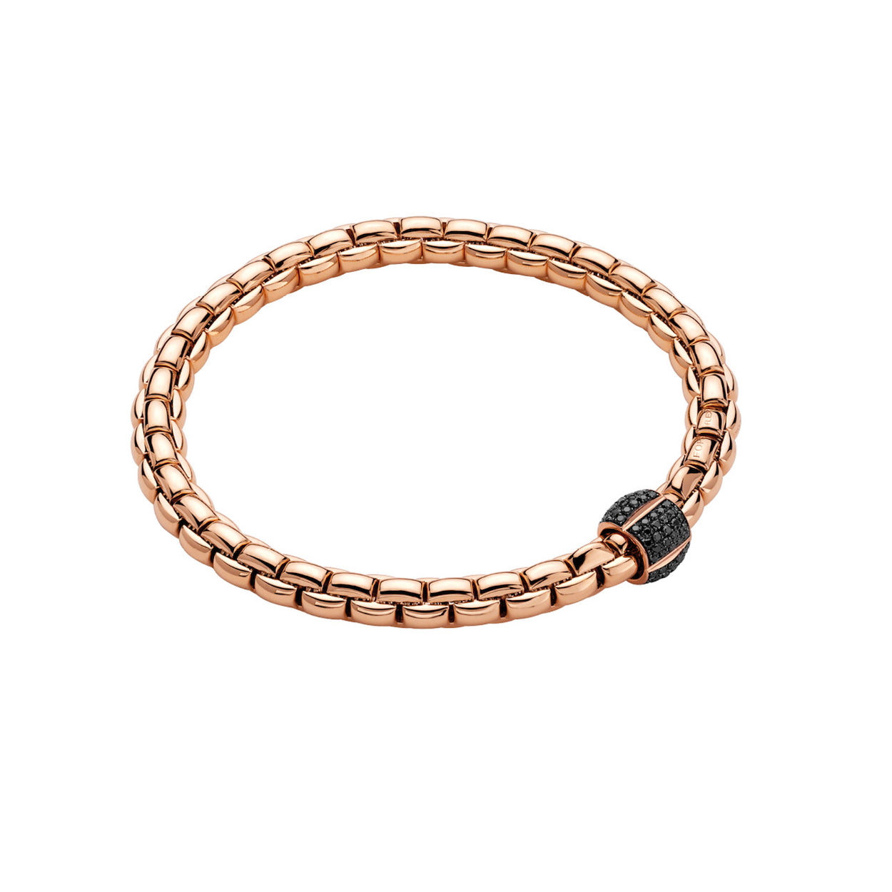 FOPE EKA - 18ct Gold Bracelet - MENS - Fluted Black Diamond Rondel - (Size 3) - 6.3mm