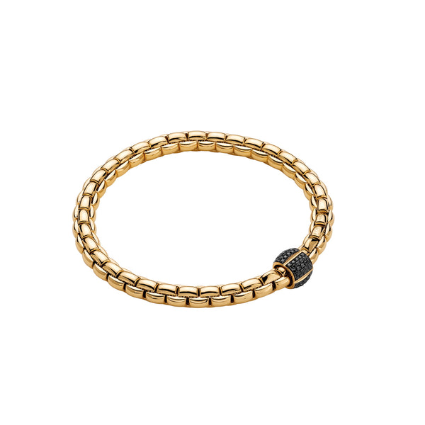 FOPE EKA - 18ct Gold Bracelet - MENS - Fluted Black Diamond Rondel - (Size 3) - 6.3mm