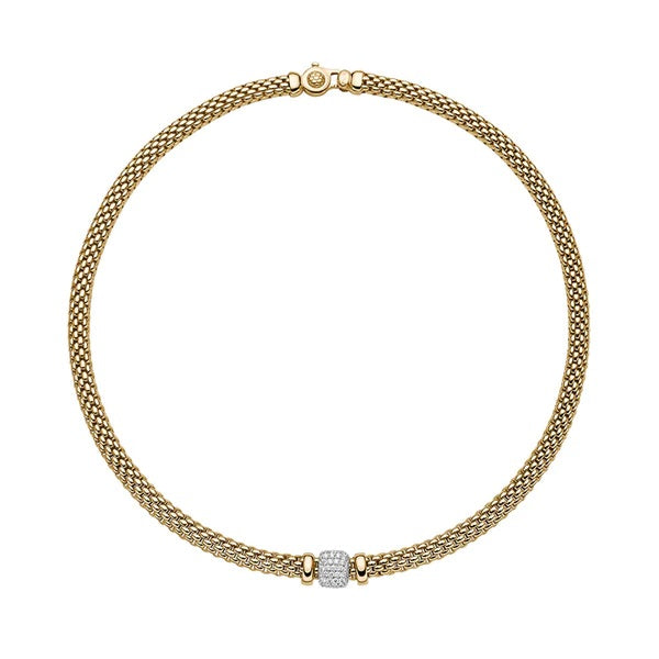 Yellow Gold Fope Vendome Necklace with Pave Diamonds