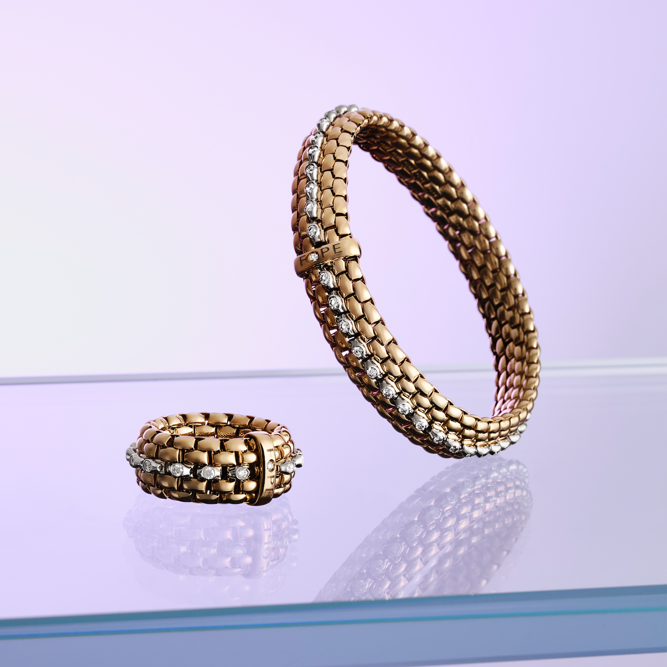 Fope Panorama 18ct Rose Gold Bracelet Pave' diamonds full circle