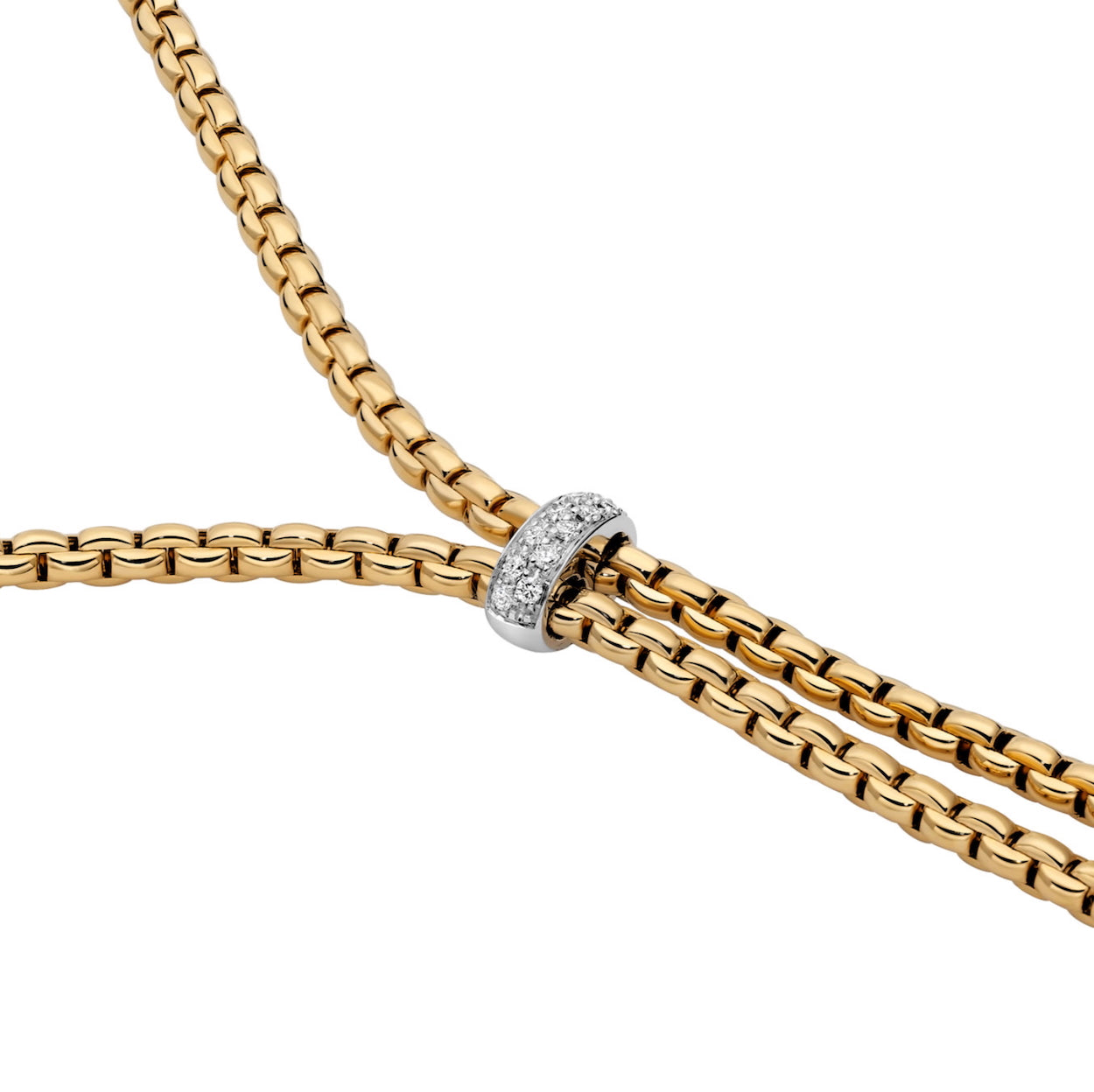 FOPE Eka 18ct yellow gold lariat necklace collier with pave diamond feature