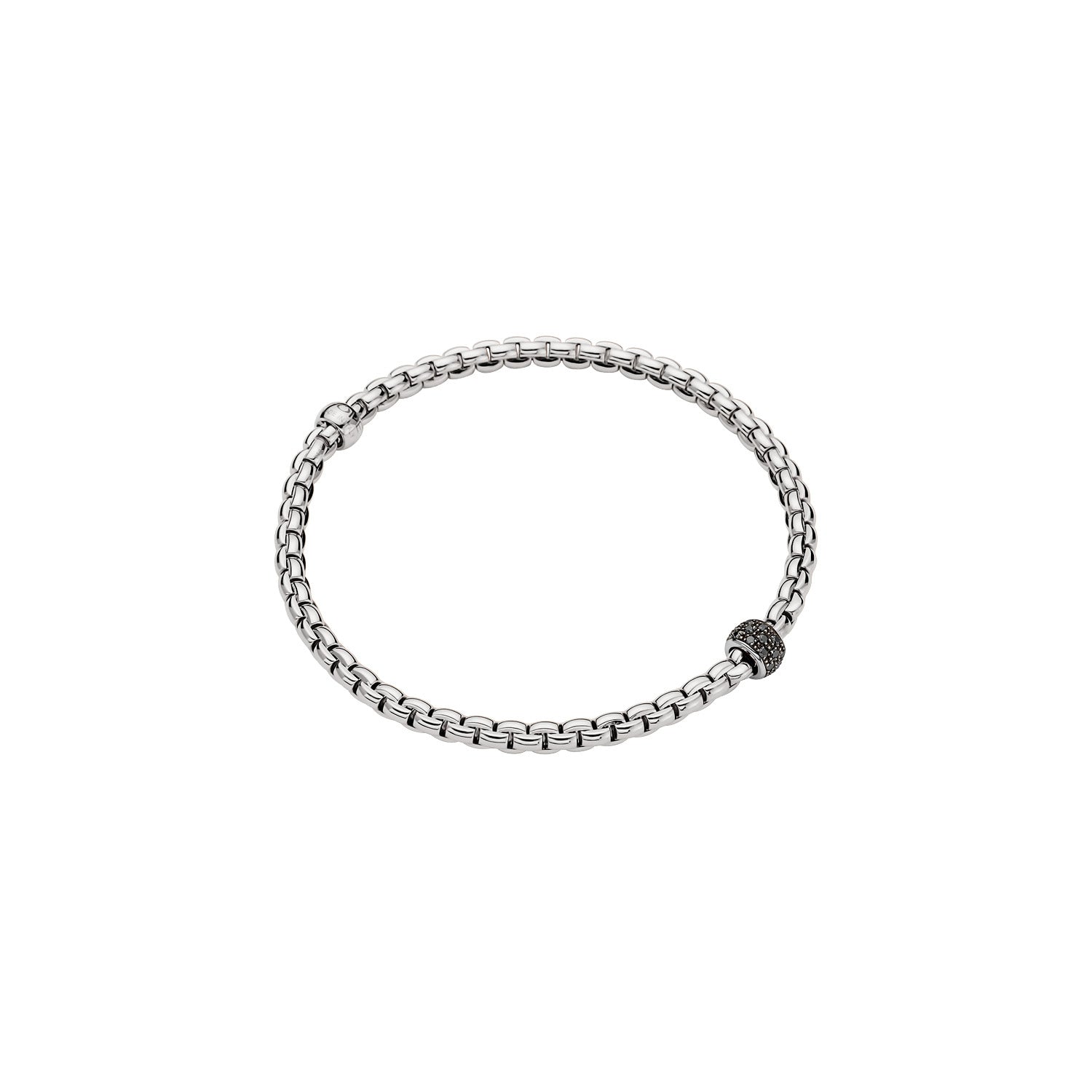 Fope Eka tiny bracelet in white gold with pave black diamond rondel