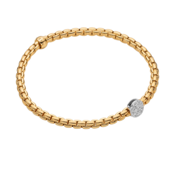 Fopev Eka tiny flexit yellow gold bracelet with pave medallion 